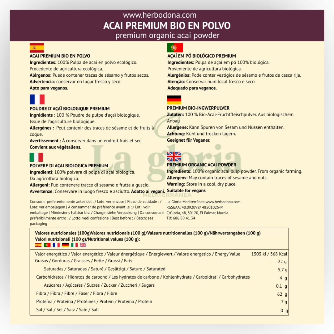Açaí en polvo ecológico superalimento La Gloria Mediterránea