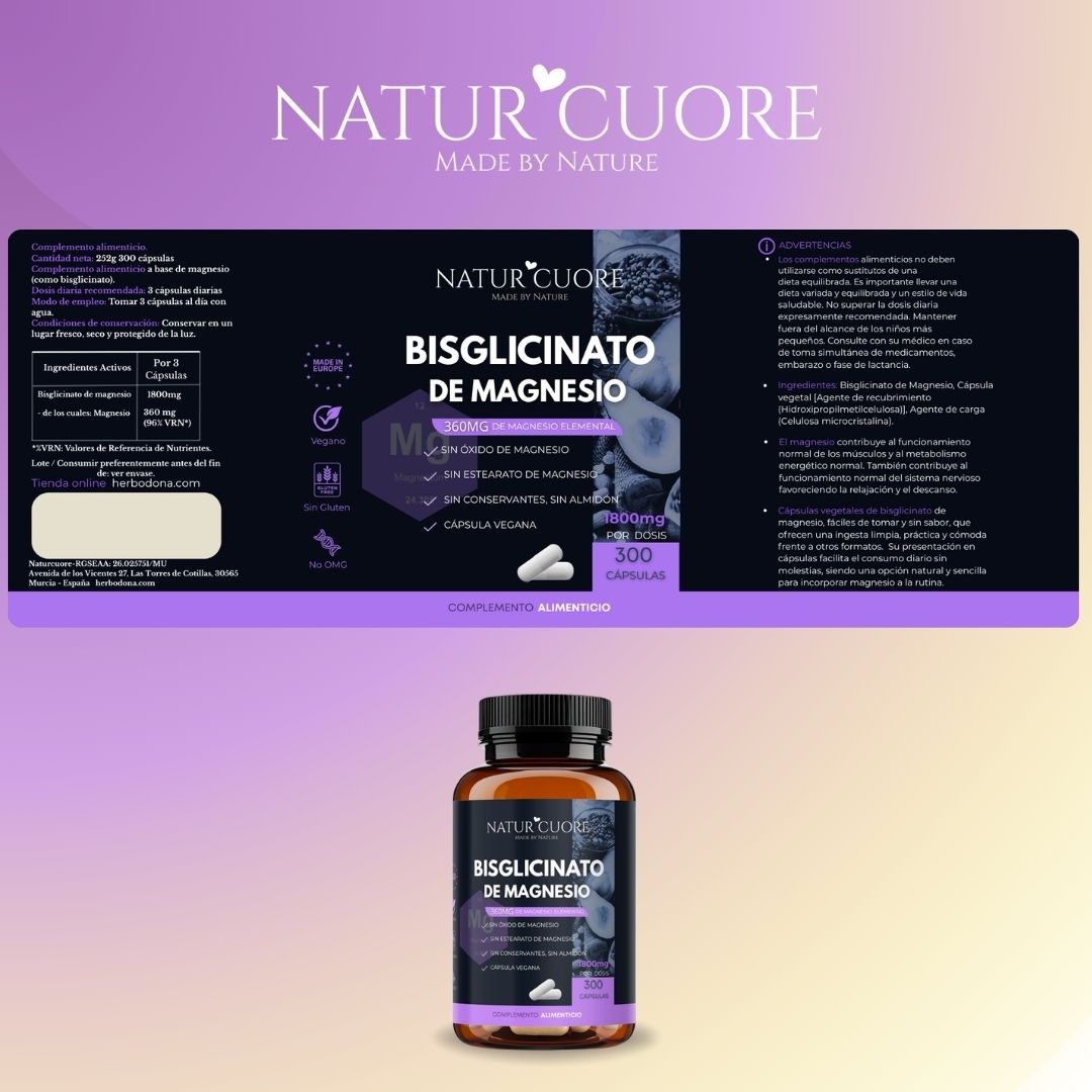 Bisglicinato de magnesio puro elemental Naturcuore