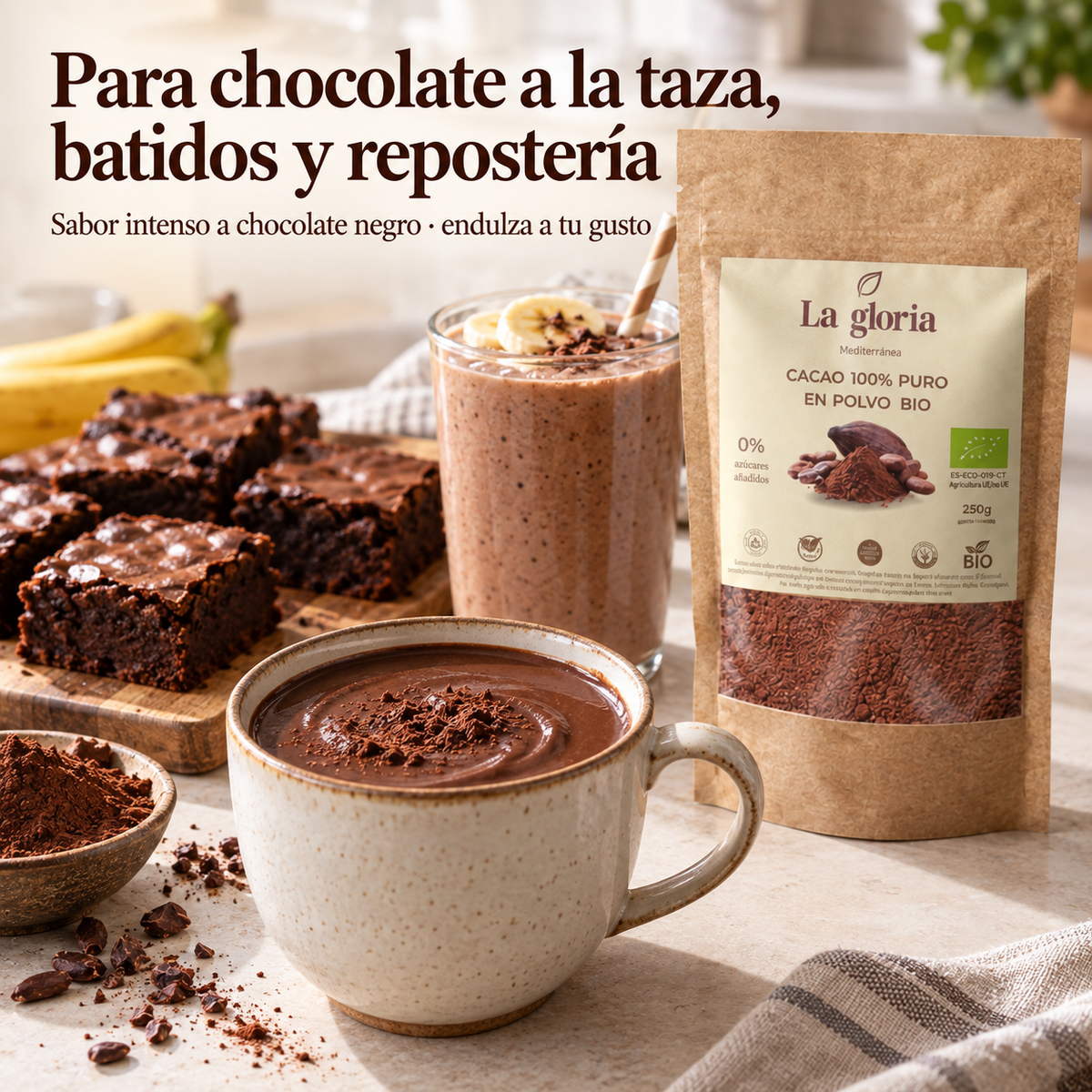 Cacao puro en polvo para chocolate a la taza, batidos y repostería – La Gloria Mediterránea