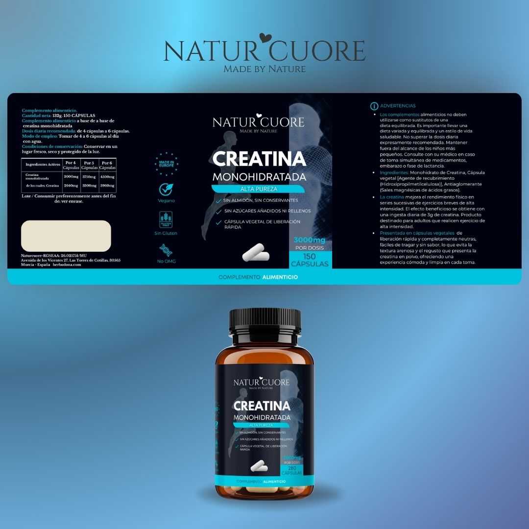 Creatina monohidratada en cápsulas veganas Naturcuore
