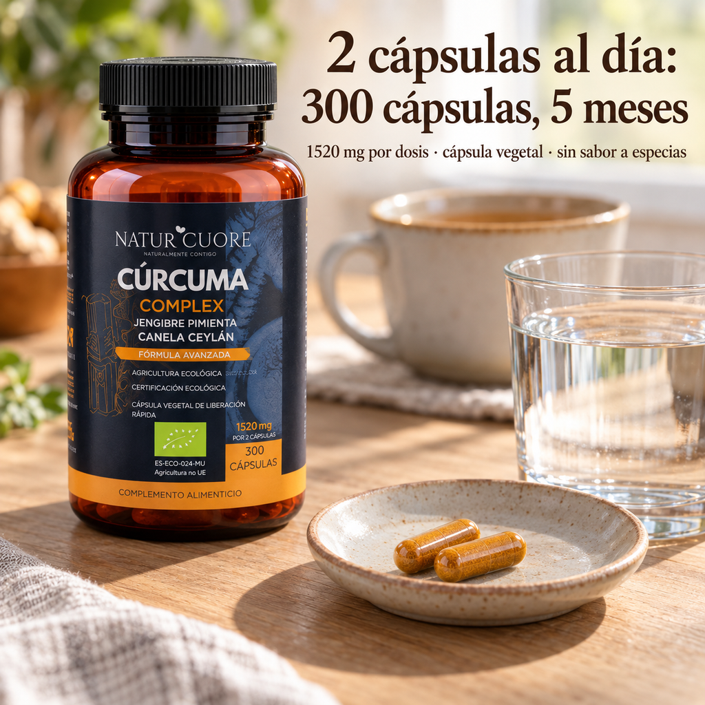 Cúrcuma Complex Naturcuore: 2 cápsulas al día, 300 cápsulas