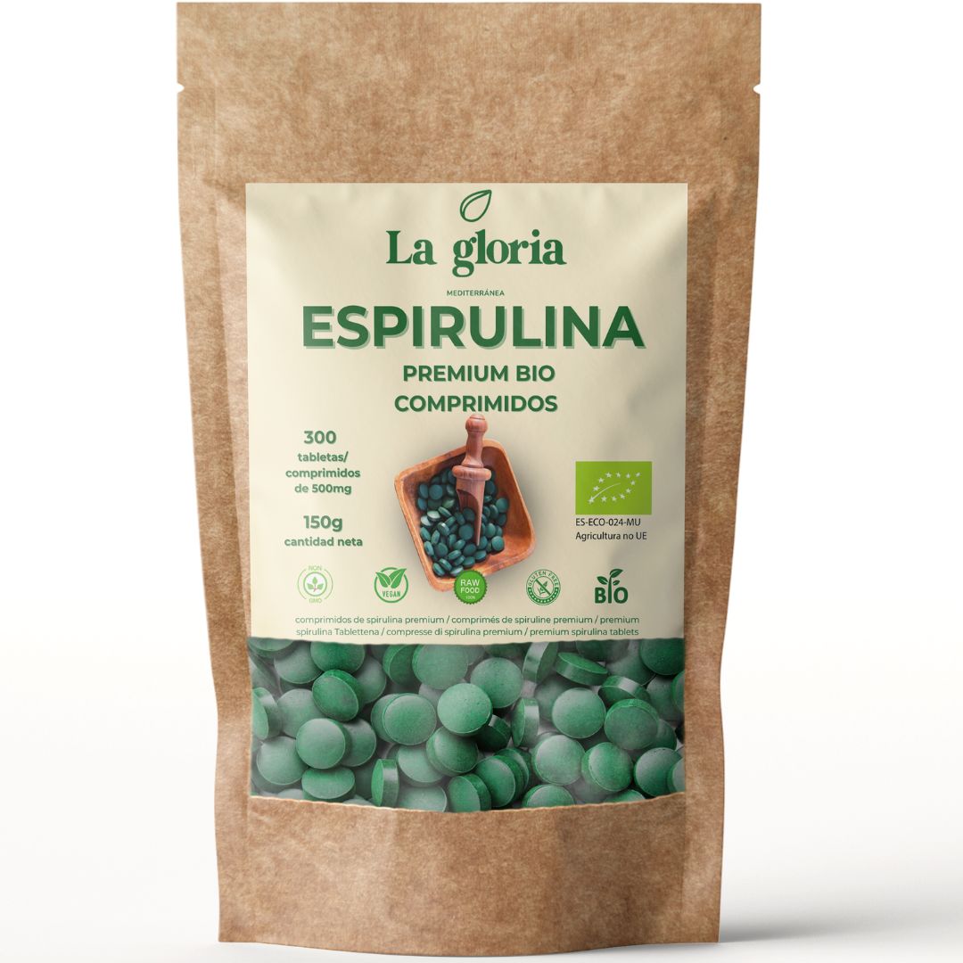 Espirulina ecológica en comprimidos La Gloria Mediterránea, bolsa de 300 comprimidos de 500 mg, 150 g