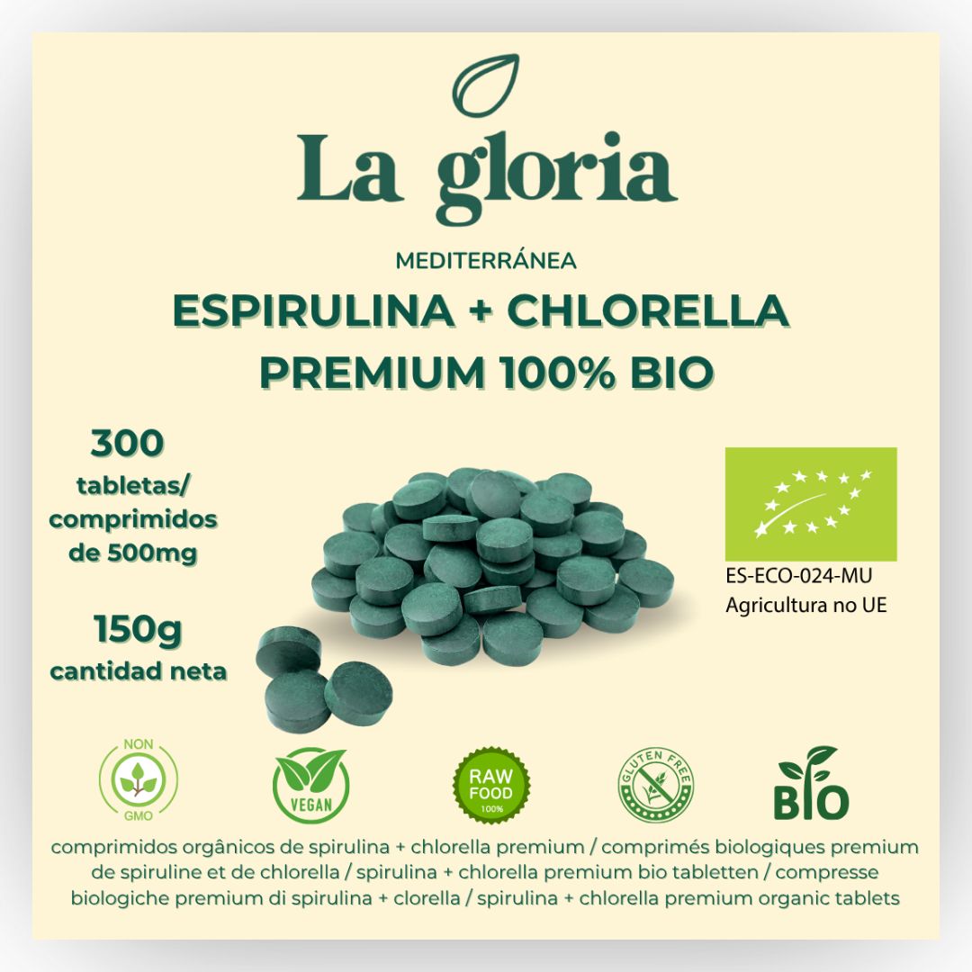 Espirulina + Chlorella en comprimidos ecológicos La Gloria Mediterránea