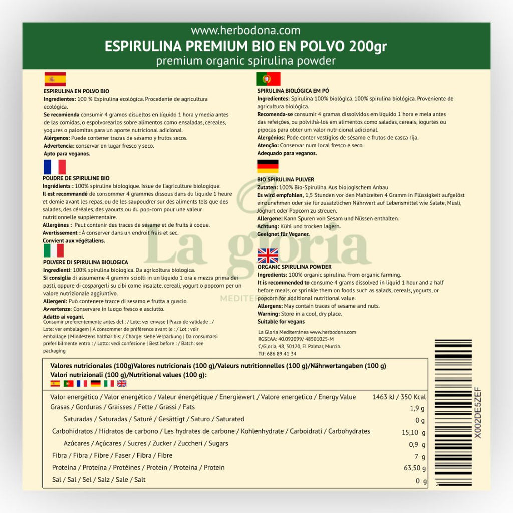 Espirulina ecológica en polvo La Gloria Mediterránea