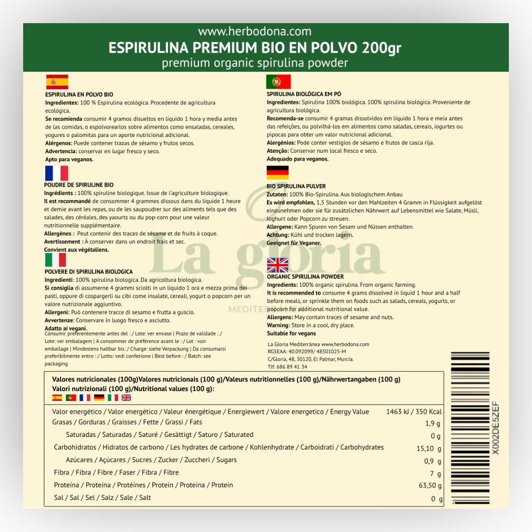 Espirulina ecológica en polvo La Gloria Mediterránea