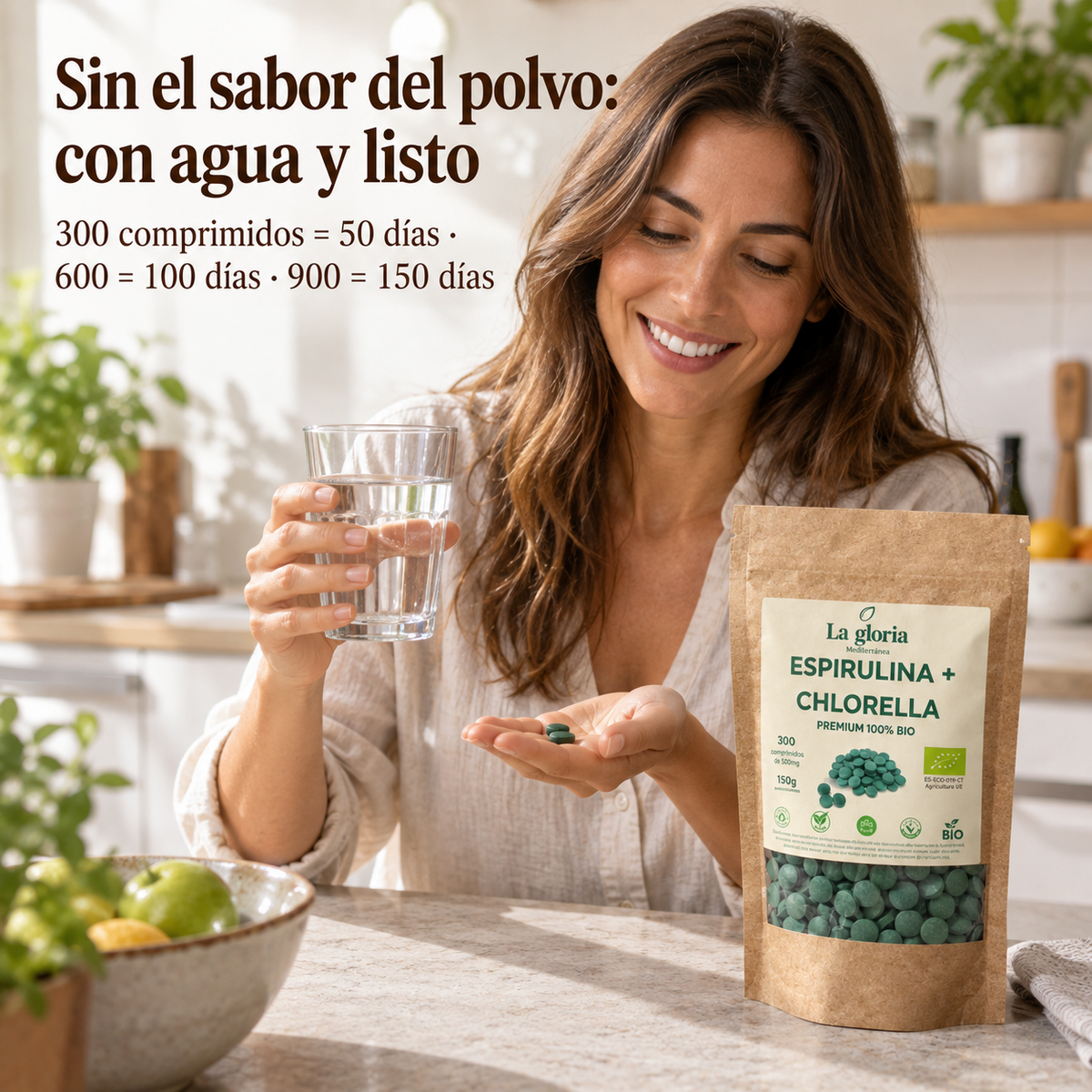 Espirulina y chlorella en comprimidos sin sabor: 300, 600 y 900 comprimidos