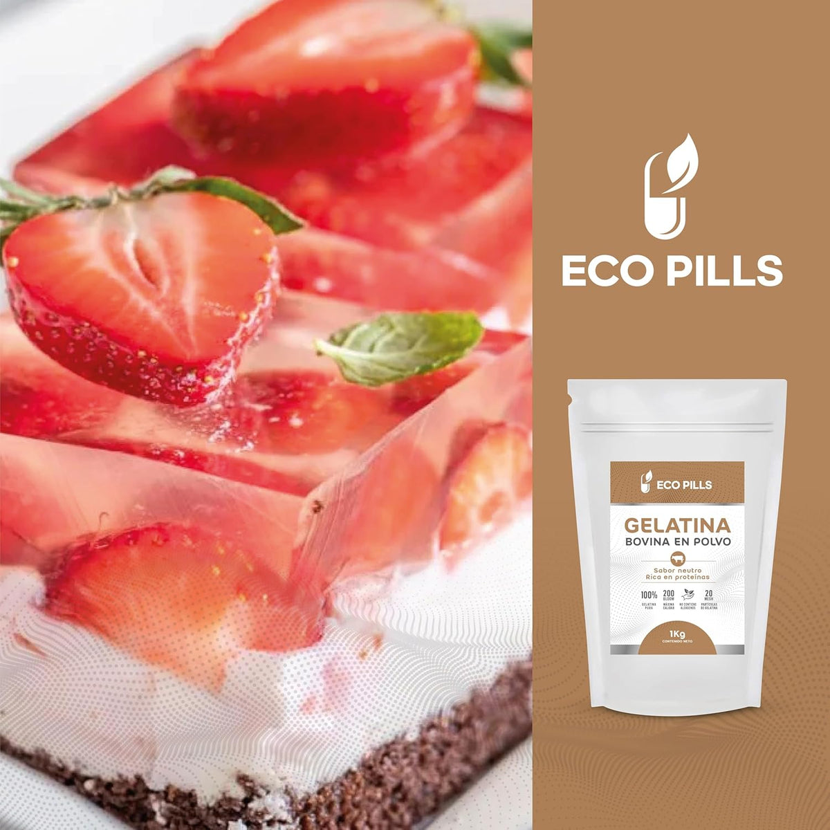 Gelatina bovina en polvo sin sabor 200 Bloom Eco Pills