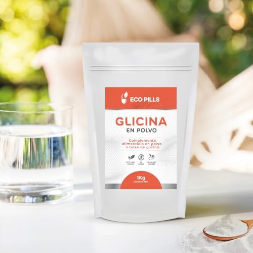 Glicina en Polvo Eco Pills 1kg en ambiente exterior junto a un vaso de agua