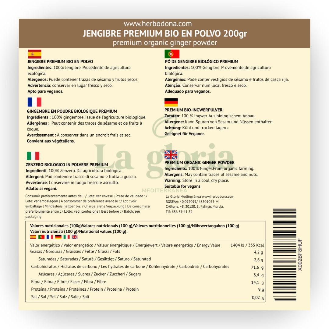 Jengibre en polvo ecológico bio La Gloria Mediterránea