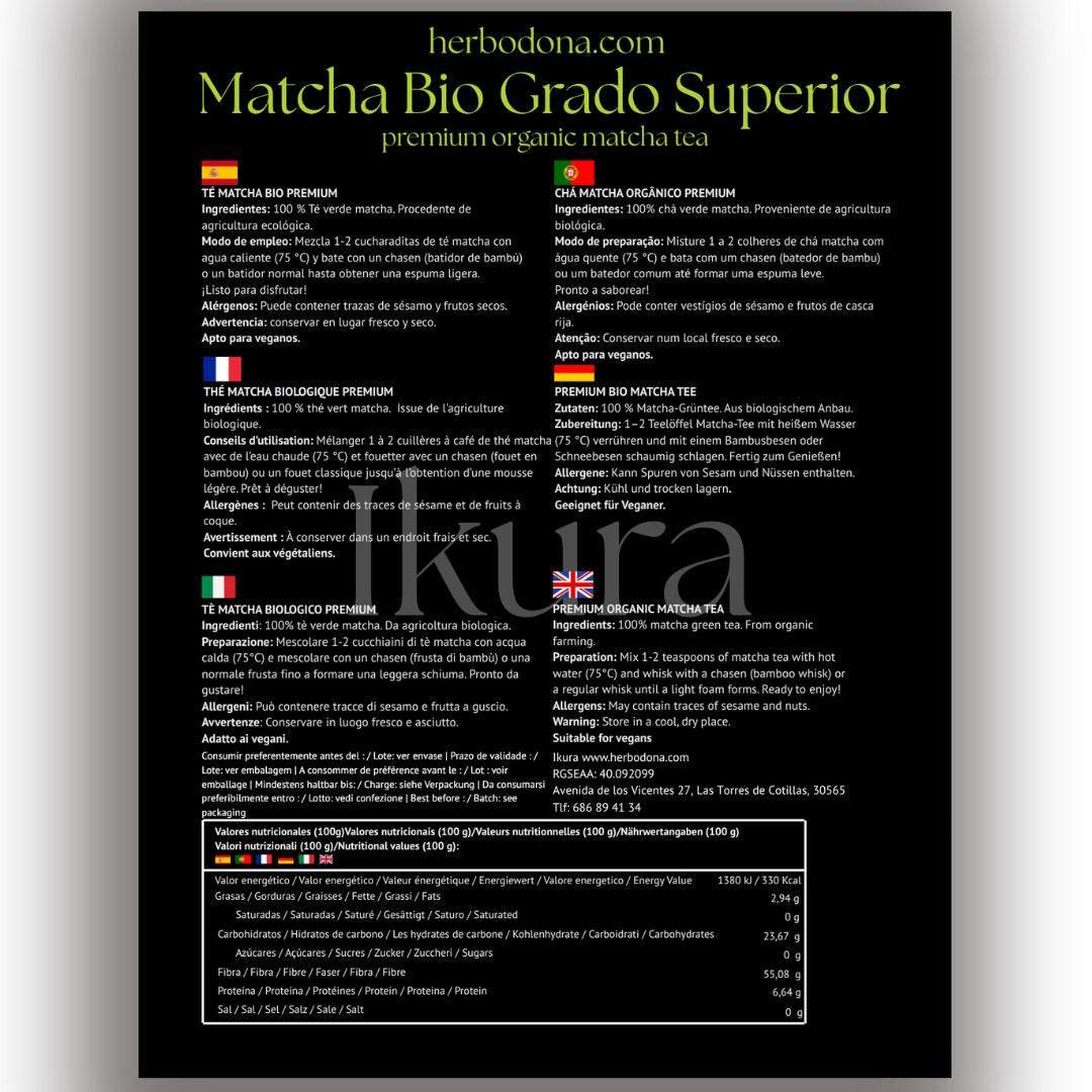 Matcha Bio Grado Superior IKURA 80g, té matcha japonés ecológico en polvo