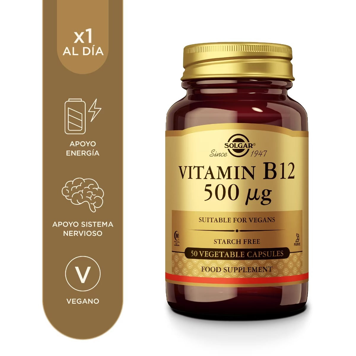 Vitamina B12 500 µg de Solgar, foto 2 del producto (envase o etiqueta)