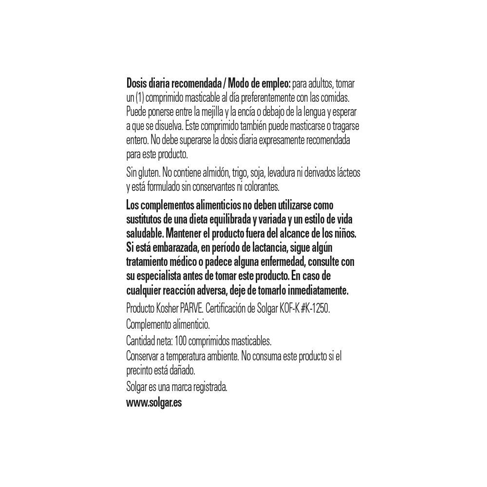 Solgar Vitamina B12 1000 µg – 100 comprimidos sublinguales / masticables – imagen 5