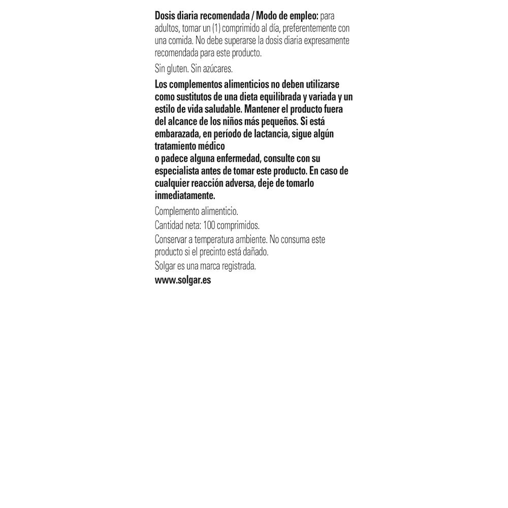 Magnesio con vitamina B6 de Solgar, 100 comprimidos, foto 3 del producto (envase o etiqueta)
