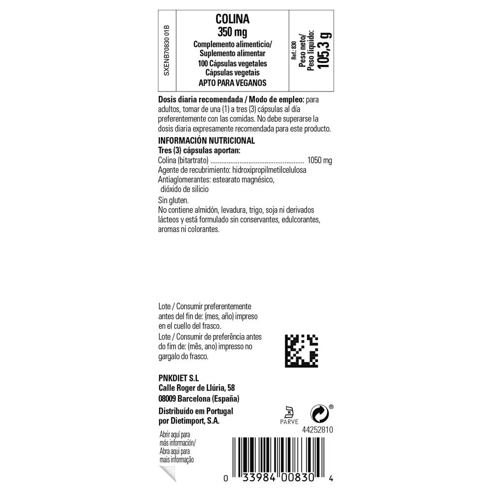 Colina 350 mg de Solgar, foto 2 del producto (envase o etiqueta)