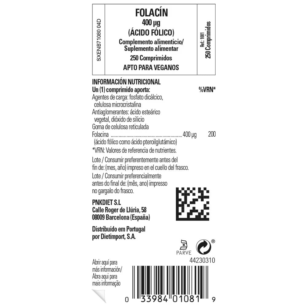 Ácido fólico 400 µg de Solgar, foto 3 del producto (envase o etiqueta)