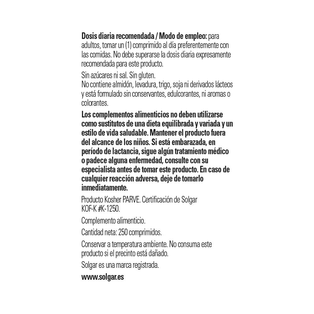 Ácido fólico 400 µg de Solgar, foto 4 del producto (envase o etiqueta)