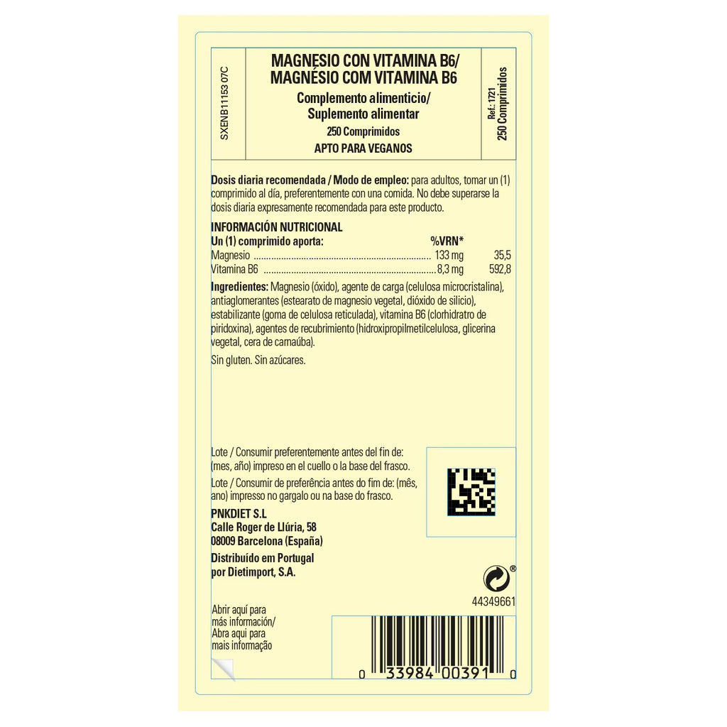 Magnesio con vitamina B6 de Solgar, 250 comprimidos, foto 4 del producto (envase o etiqueta)