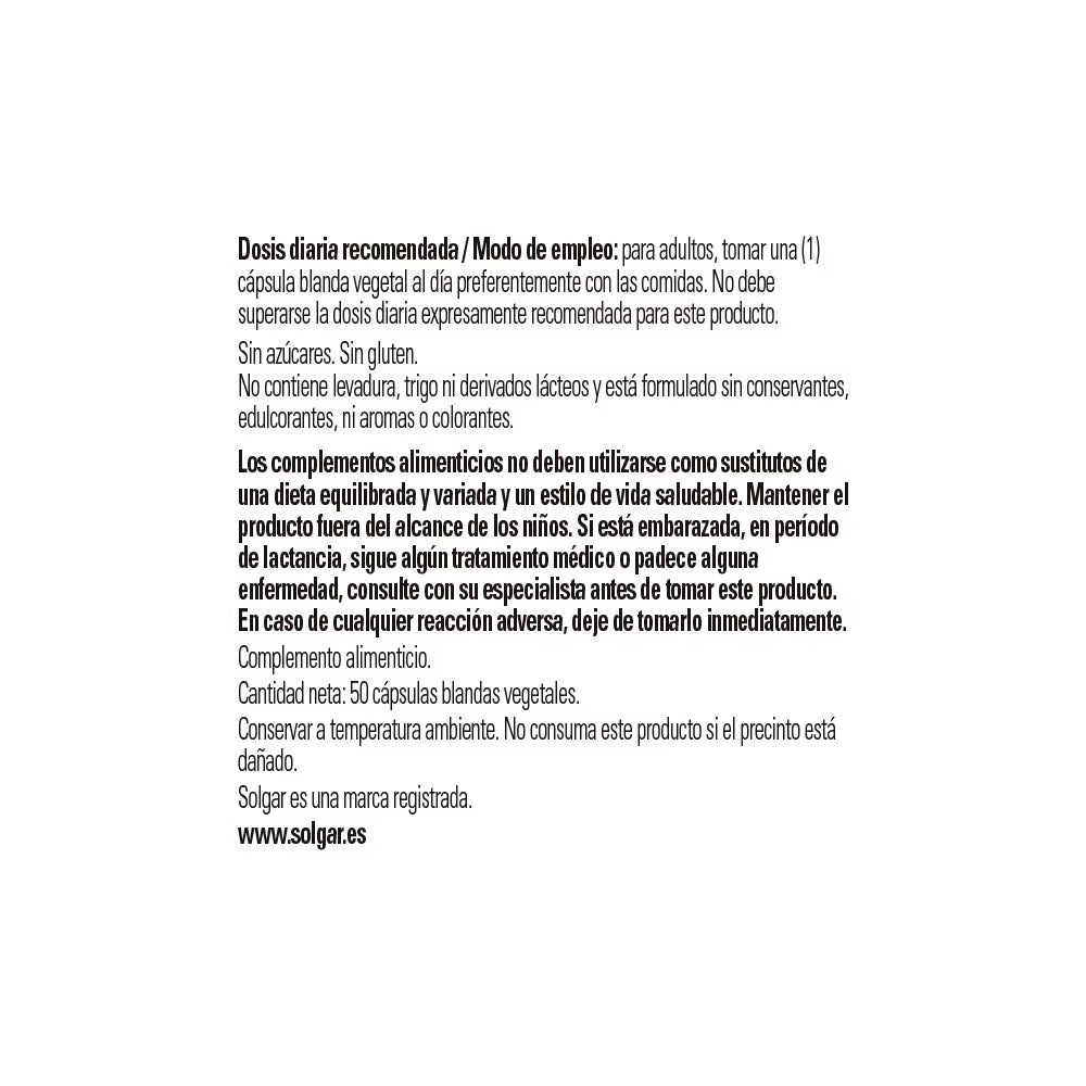 Vitamina E 400 UI de Solgar: detalle de la etiqueta y modo de empleo