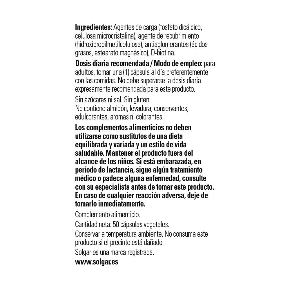 Solgar Biotina 1000 µg – 50 cápsulas – imagen 4