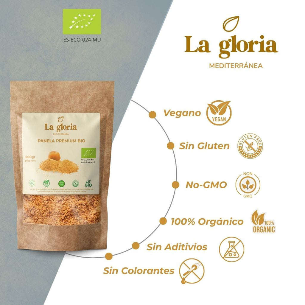 Panela ecológica sin refinar de caña colombiana La Gloria Mediterránea