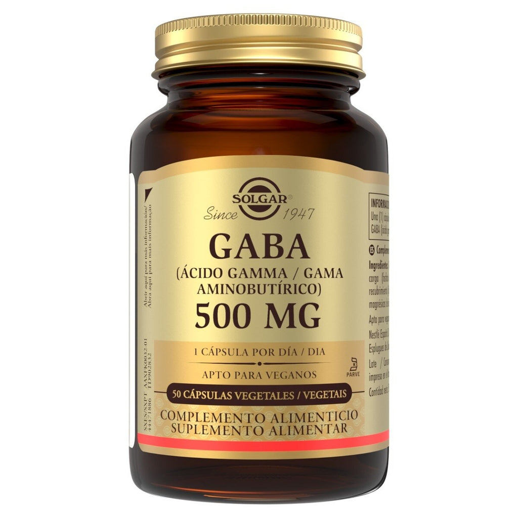 Solgar GABA 500 mg, 50 cápsulas vegetales: envase, vista frontal