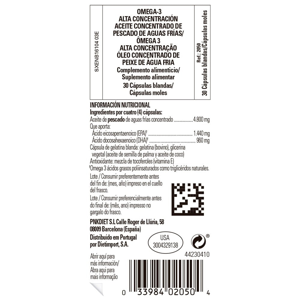Solgar Omega-3 Alta Concentración, 30 perlas: etiqueta con ingredientes y modo de empleo