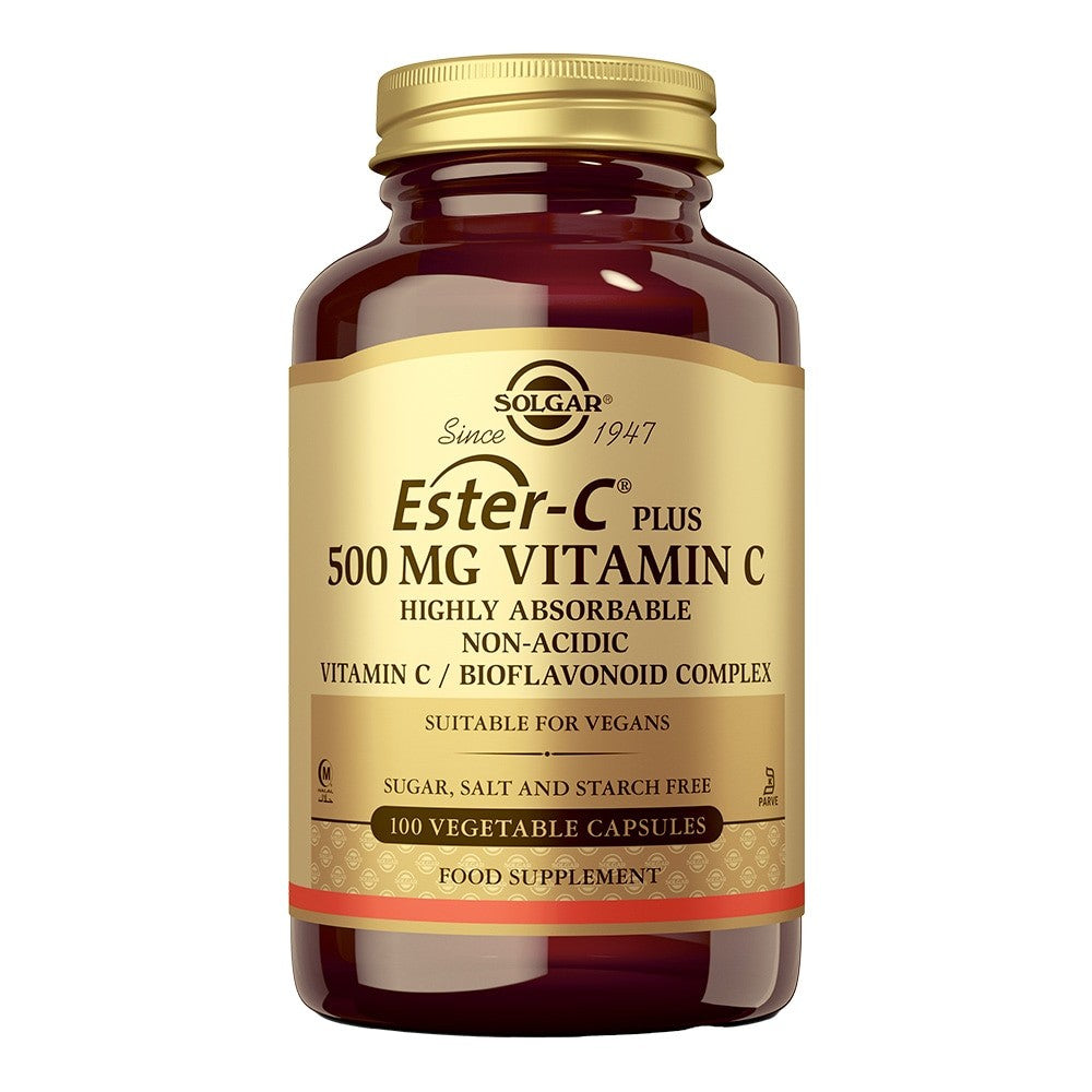 Solgar Ester-C® Plus Vitamina C 500 mg, 100 cápsulas vegetales: envase, vista frontal