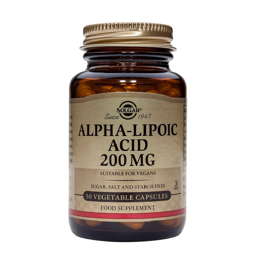 Solgar Ácido Alfa-Lipoico 200 mg, 50 cápsulas vegetales: envase, vista frontal
