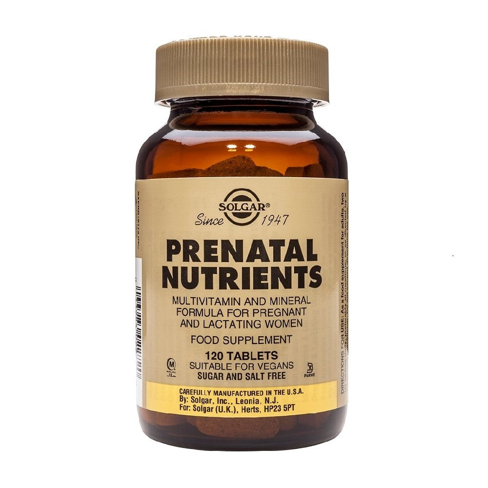 Solgar Nutrientes Prenatales, 120 comprimidos: envase, vista frontal