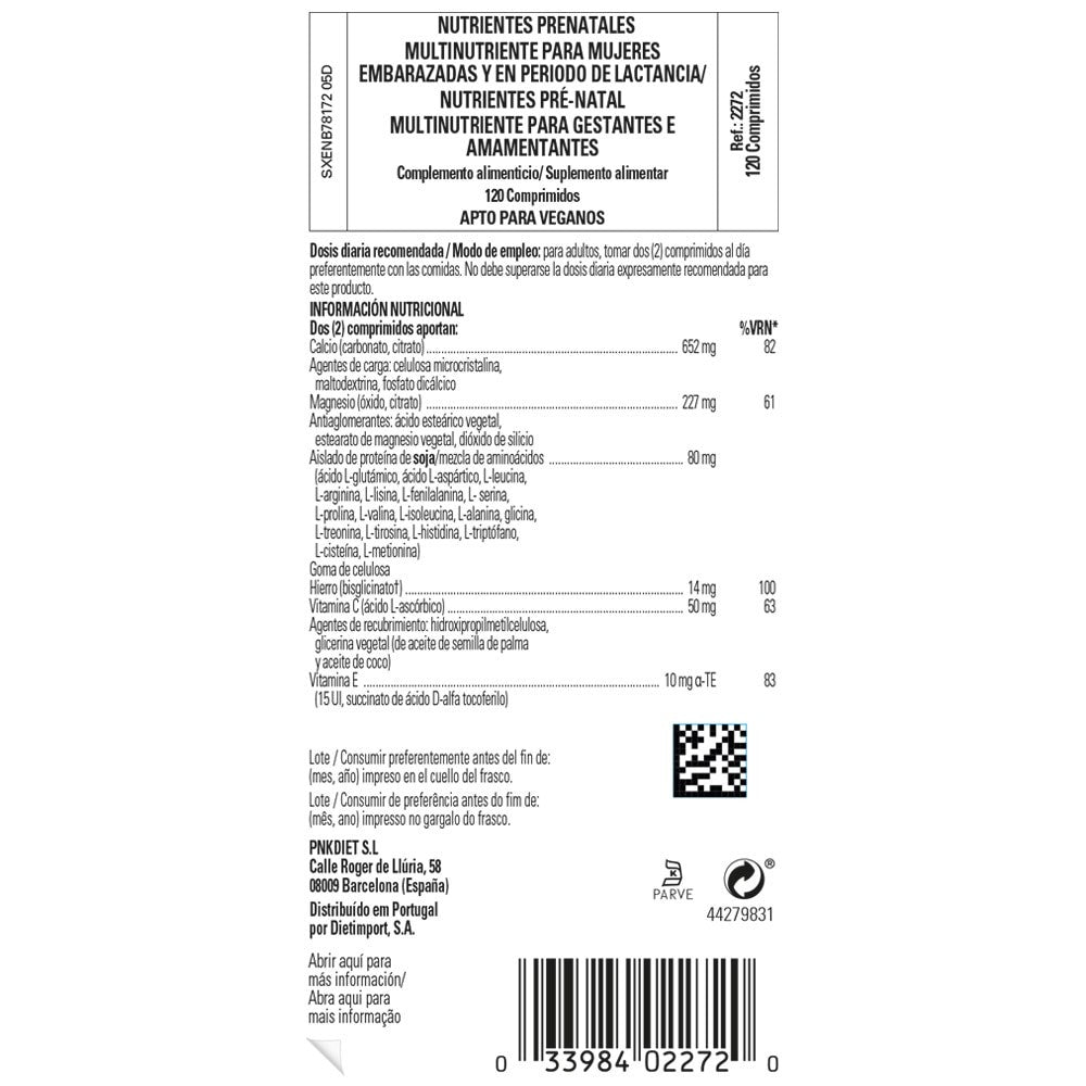 Solgar Nutrientes Prenatales, 120 comprimidos: etiqueta con ingredientes y modo de empleo