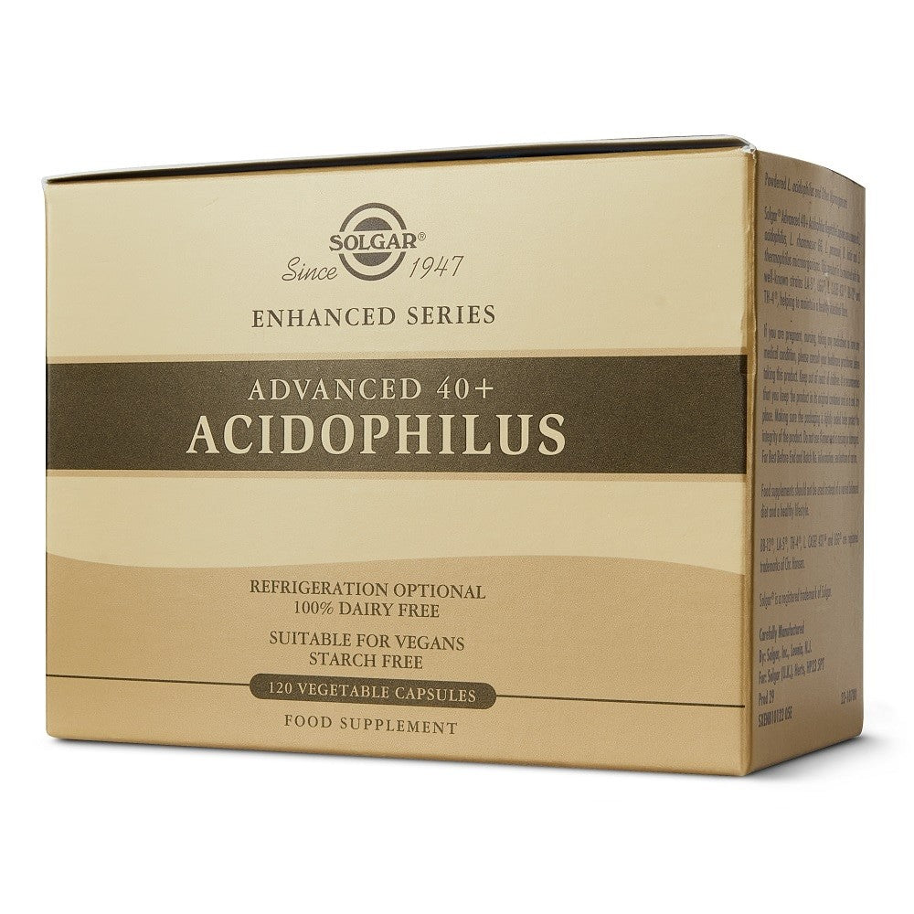Solgar Advanced 40+ Acidophilus, 120 cápsulas vegetales: detalle del etiquetado, información adicional
