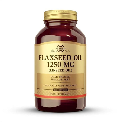 Solgar Aceite de Linaza 1250 mg, 100 cápsulas blandas: envase, vista frontal