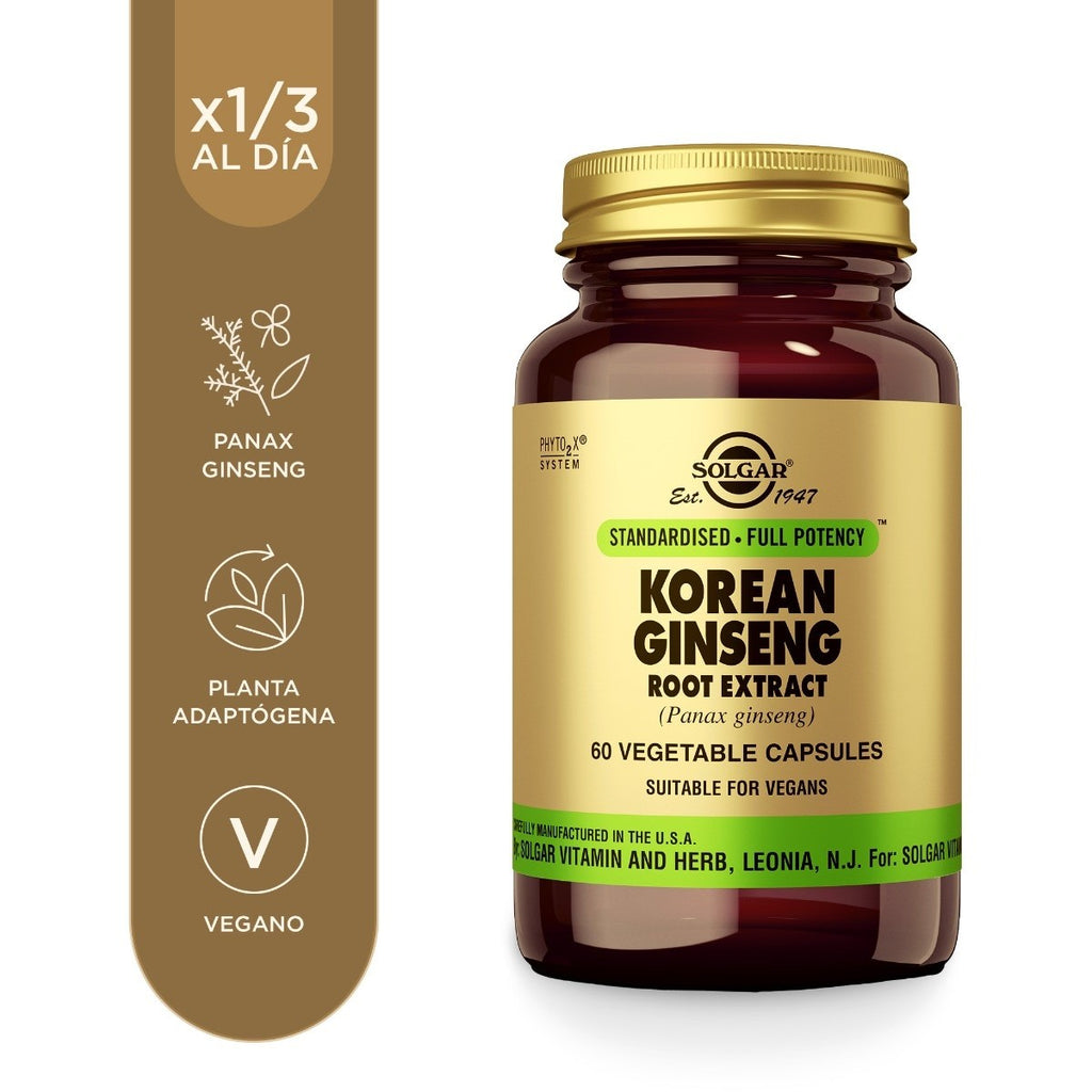 Solgar Ginseng Coreano Extracto de Raíz, 60 cápsulas vegetales: envase, vista frontal