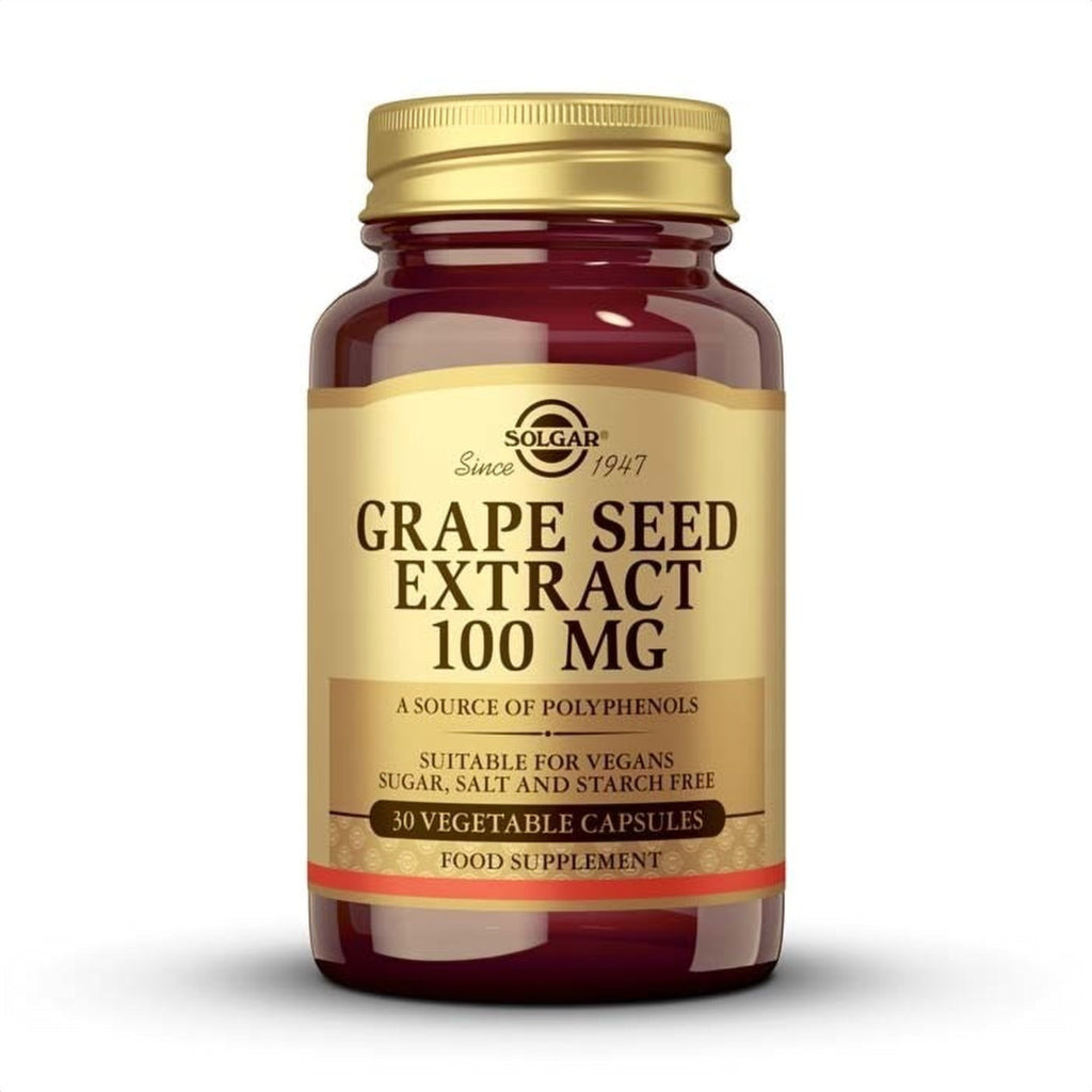 Solgar Extracto de Semilla de Uva 100 mg, 30 cápsulas vegetales: envase, vista frontal