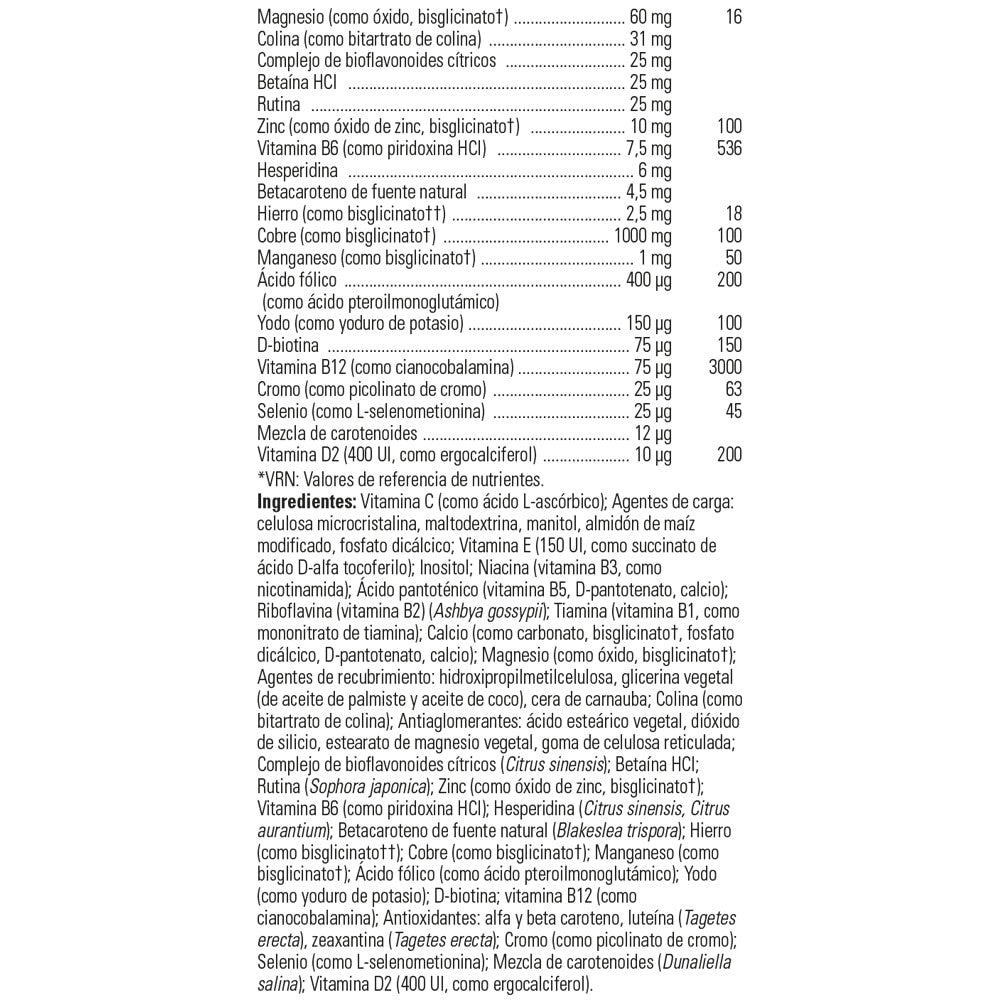 Solgar Fórmula VM-75® Multivitamínico y Minerales, 90 comprimidos: detalle del envase y etiquetado, vista lateral