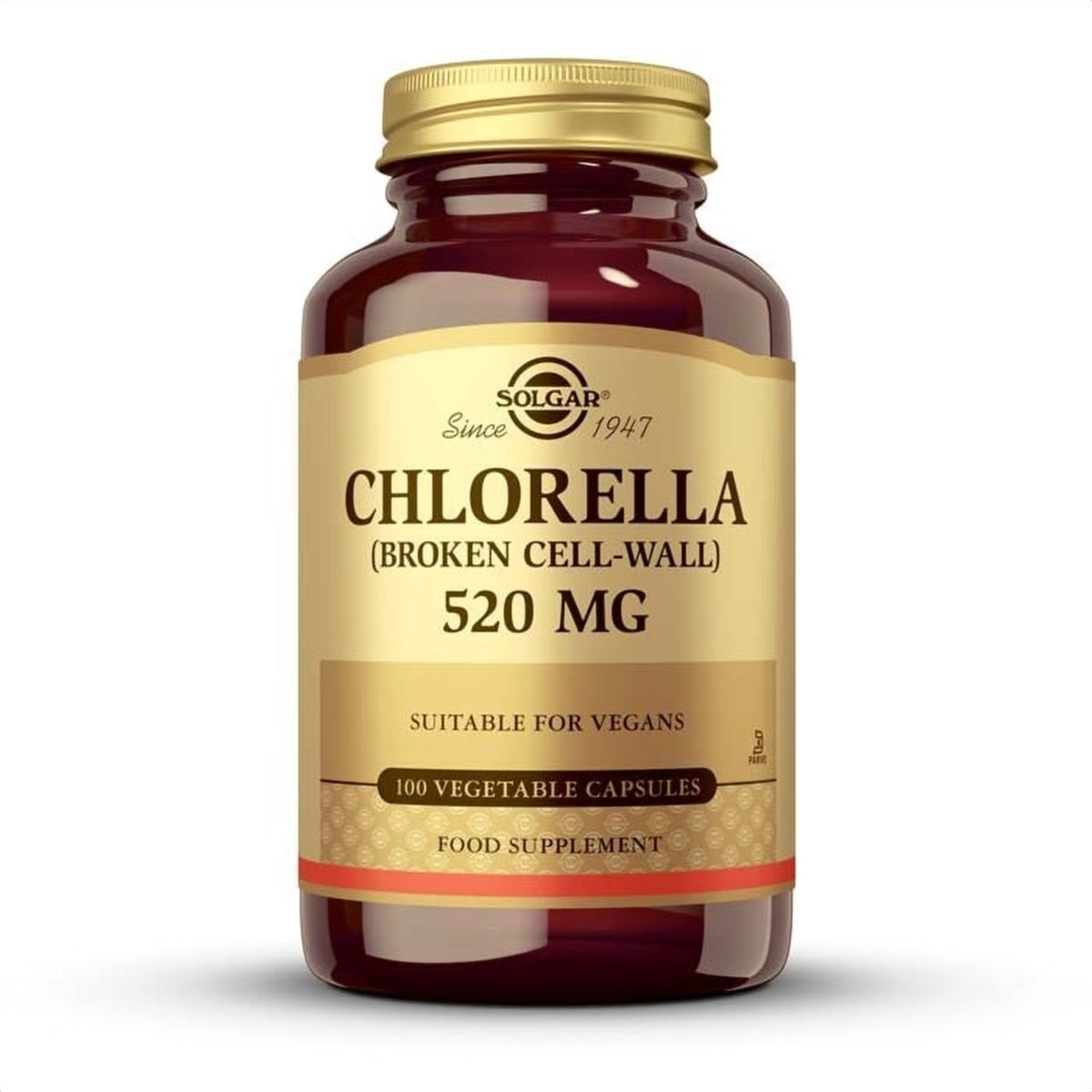 Solgar Clorella 520 mg, 100 cápsulas vegetales: envase, vista frontal