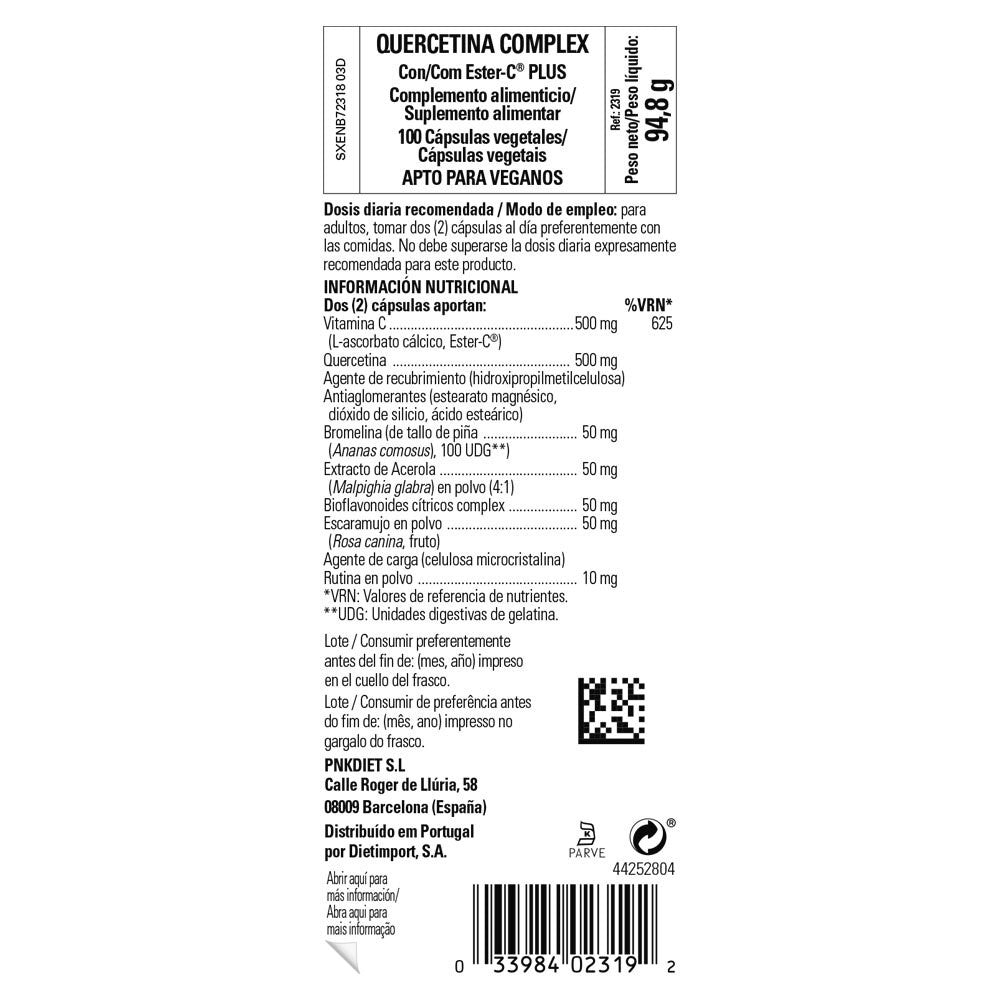 Solgar Quercitina Complex con Ester-C® Plus, 100 cápsulas vegetales: etiqueta con ingredientes y modo de empleo