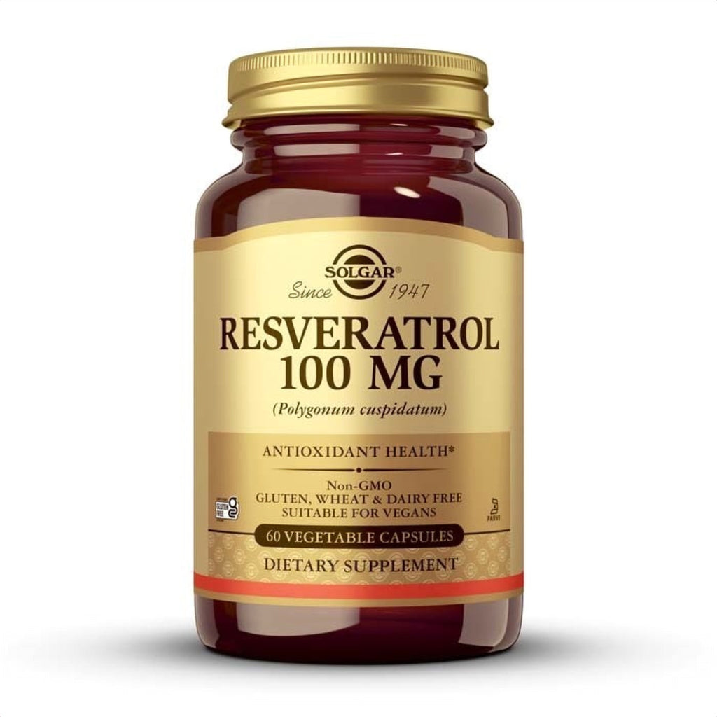 Solgar Resveratrol 100 mg, 60 cápsulas vegetales: envase, vista frontal