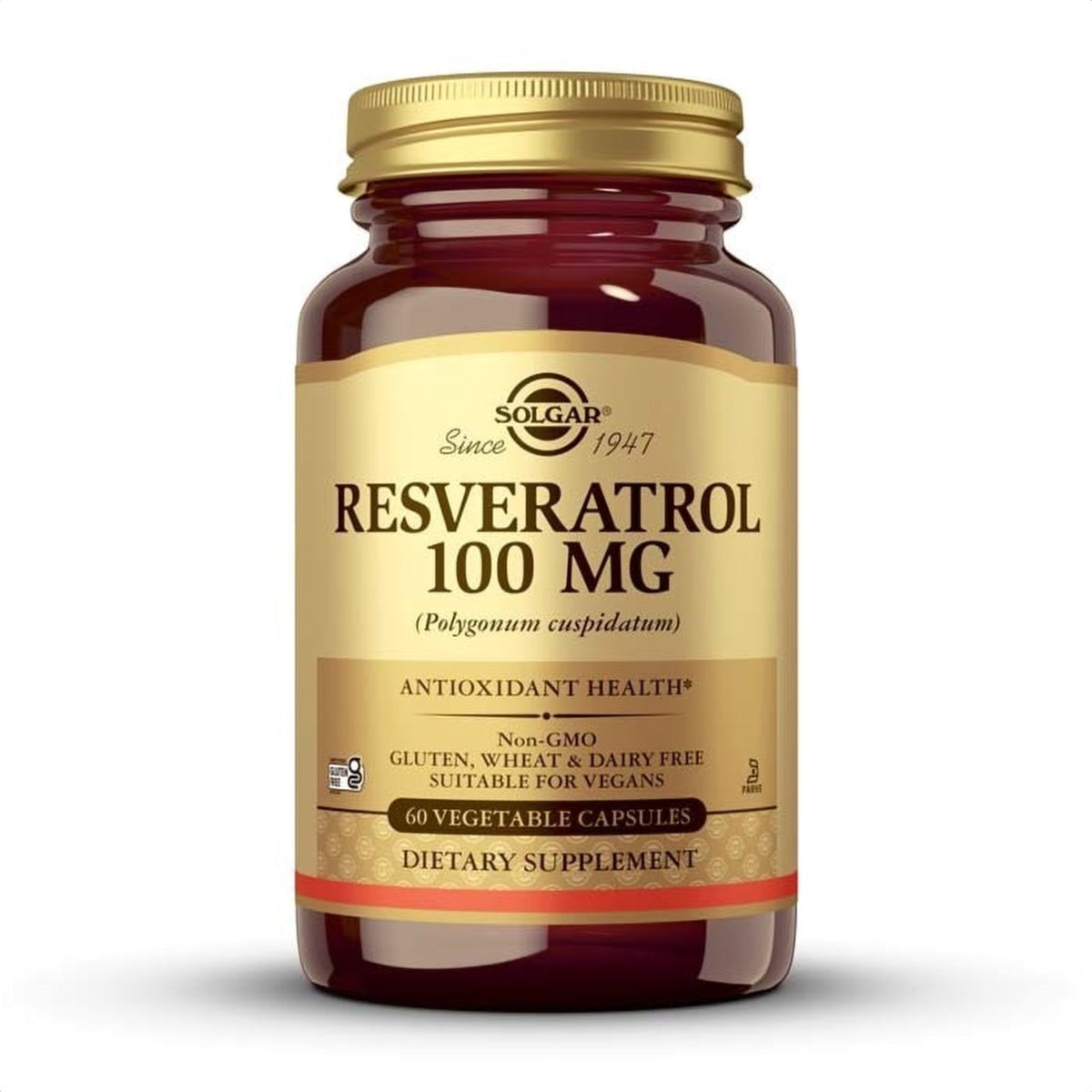 Solgar Resveratrol 100 mg, 60 cápsulas vegetales: envase, vista frontal