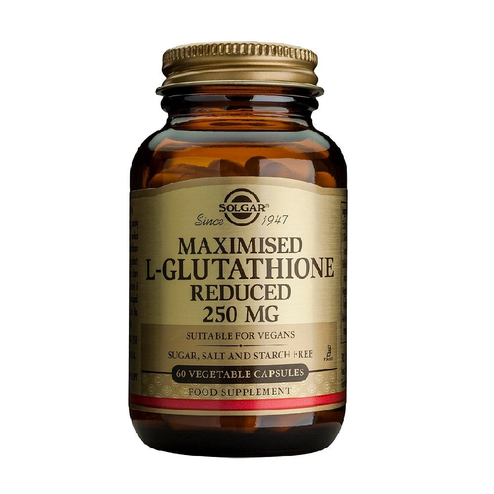 Solgar L-Glutatión 250 mg, 60 cápsulas vegetales: envase, vista frontal
