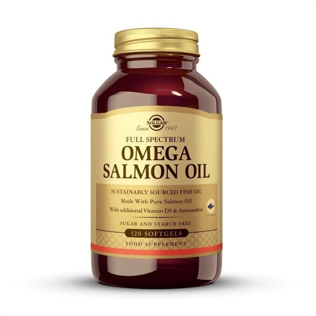 Solgar Full Spectrum Omega Salmon Oil®, 120 cápsulas blandas: envase, vista frontal