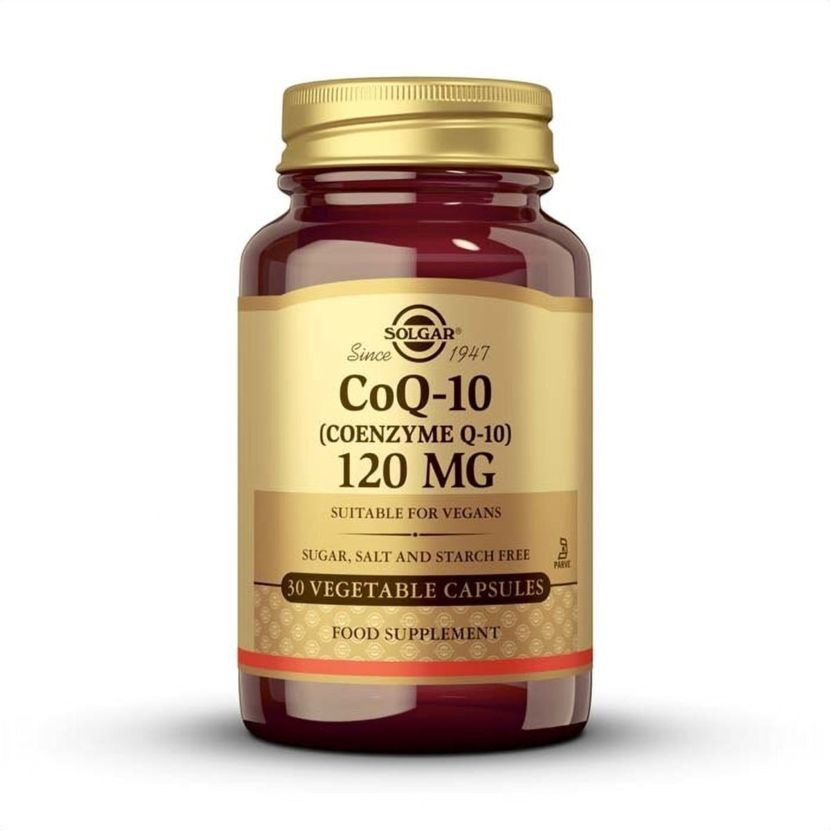 Solgar Coenzima Q-10 120 mg, 30 cápsulas vegetales: envase, vista frontal