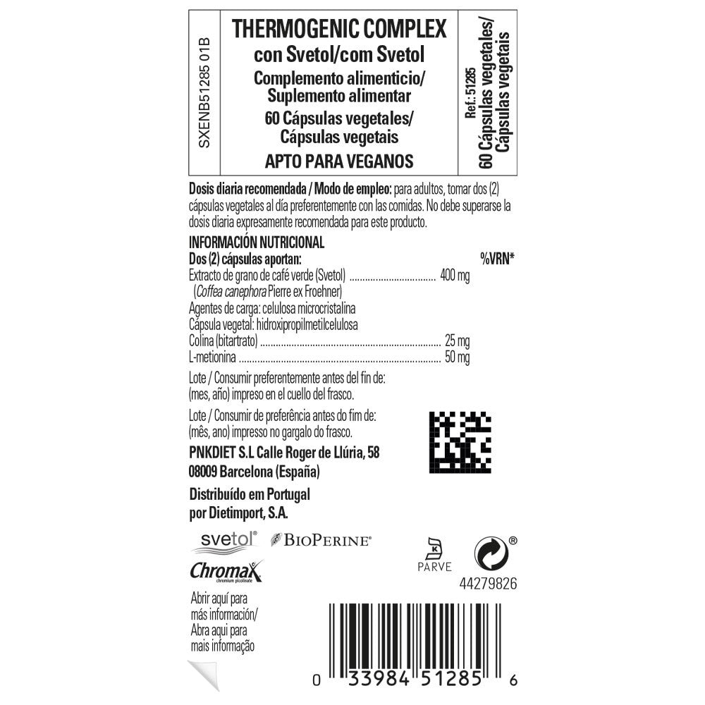 Solgar Thermogenic Complex, 60 cápsulas vegetales: etiqueta con ingredientes y modo de empleo