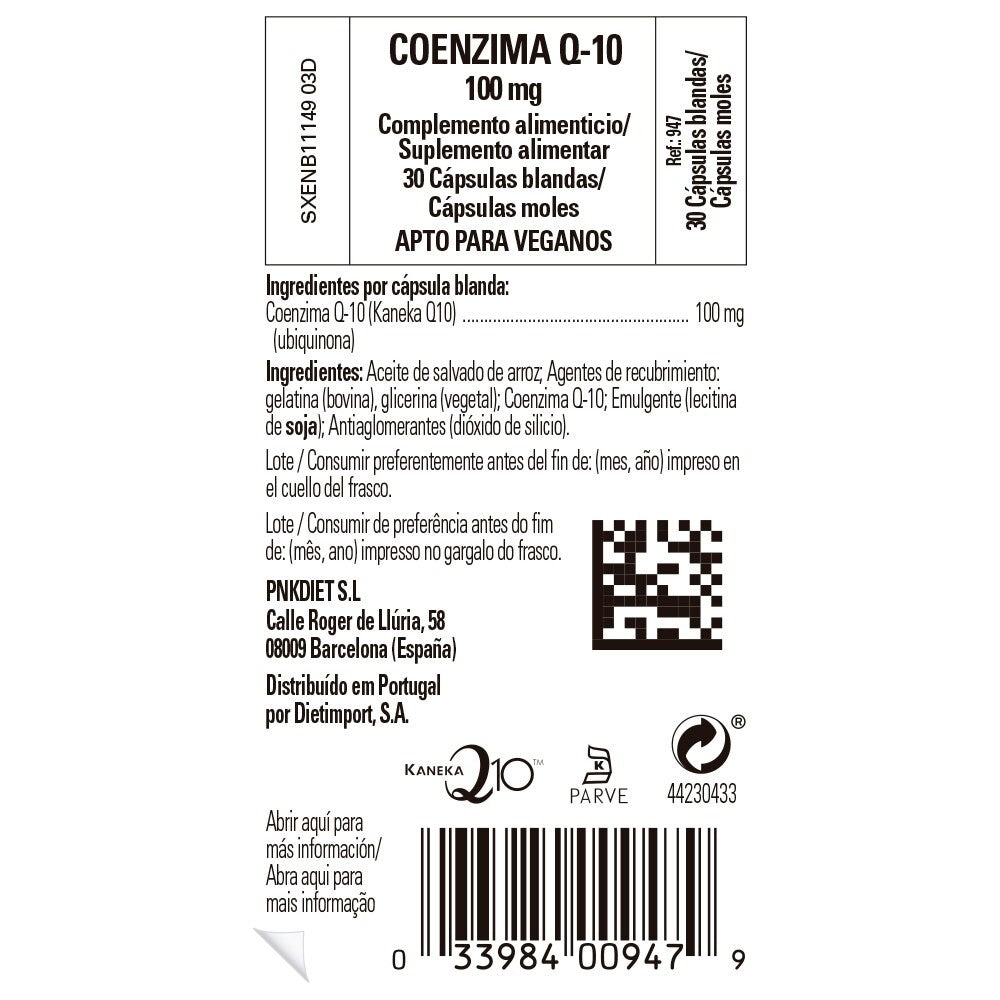 Solgar Coenzima Q-10 100 mg, 30 cápsulas blandas: etiqueta con ingredientes y modo de empleo