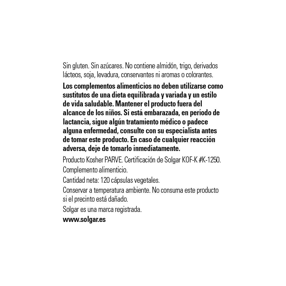 Solgar Vitamina D3 4000 UI (100 µg), 120 cápsulas vegetales: detalle del envase y etiquetado, vista lateral
