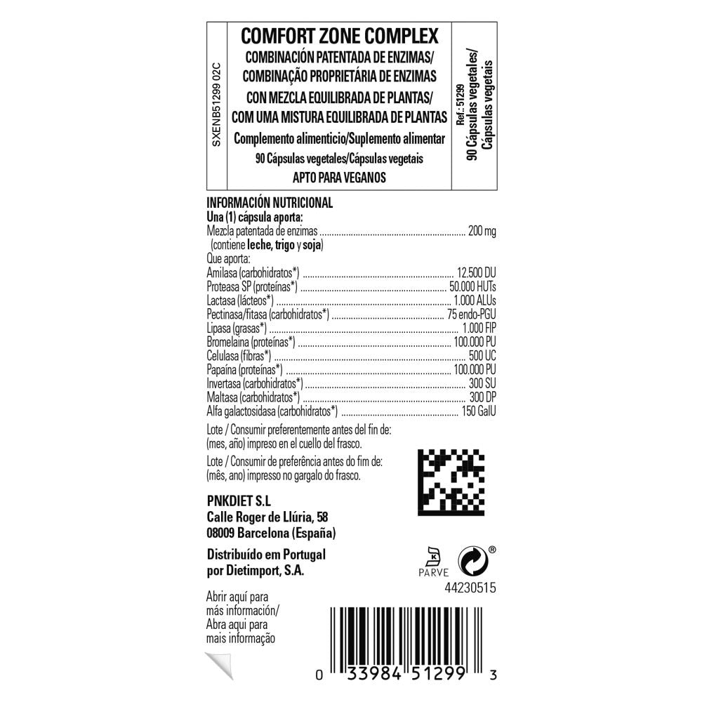 Solgar Comfort Zone Digestive Complex, 90 cápsulas vegetales: etiqueta con ingredientes y modo de empleo
