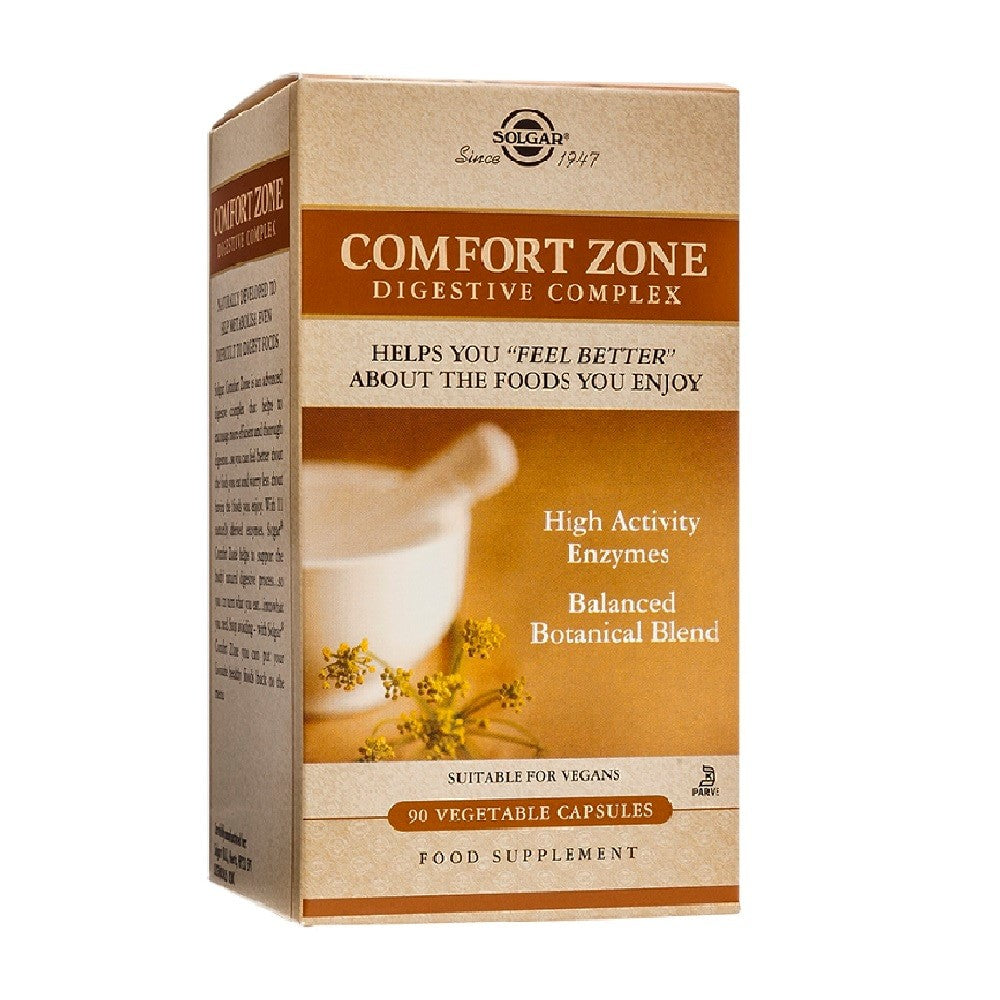 Solgar Comfort Zone Digestive Complex, 90 cápsulas vegetales: envase, vista posterior