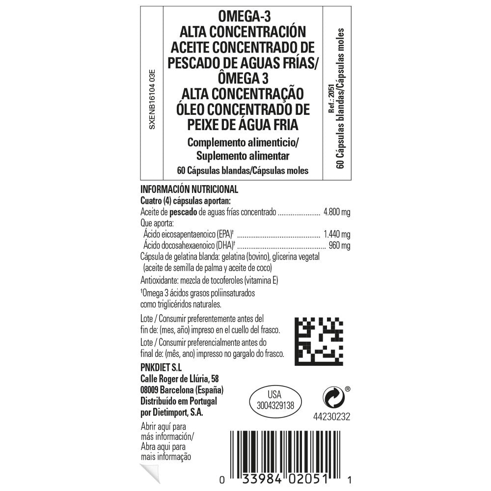 Solgar Omega-3 Alta Concentración, 60 perlas: etiqueta con ingredientes y modo de empleo