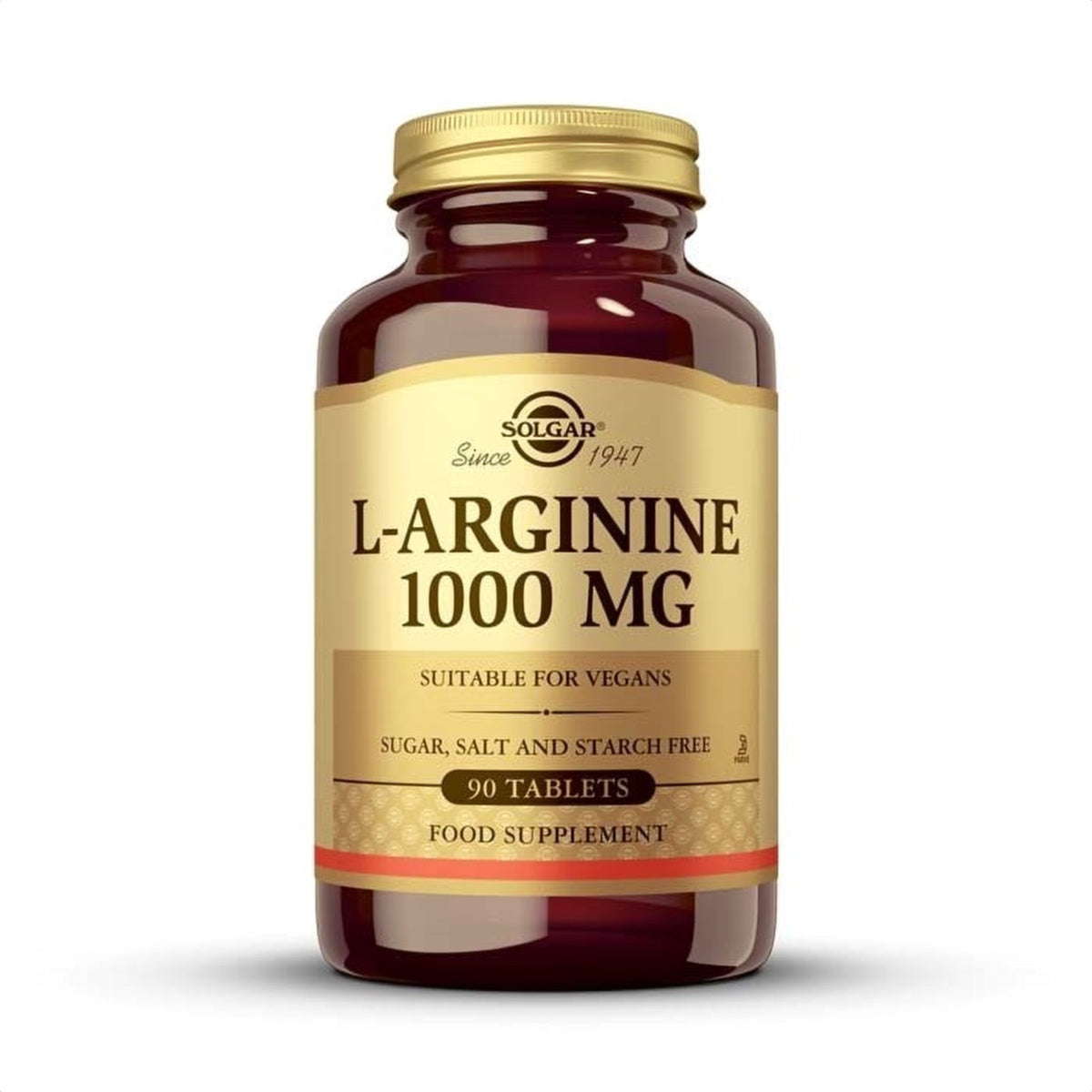Solgar L-Arginina 1000 mg, 90 comprimidos: envase, vista frontal