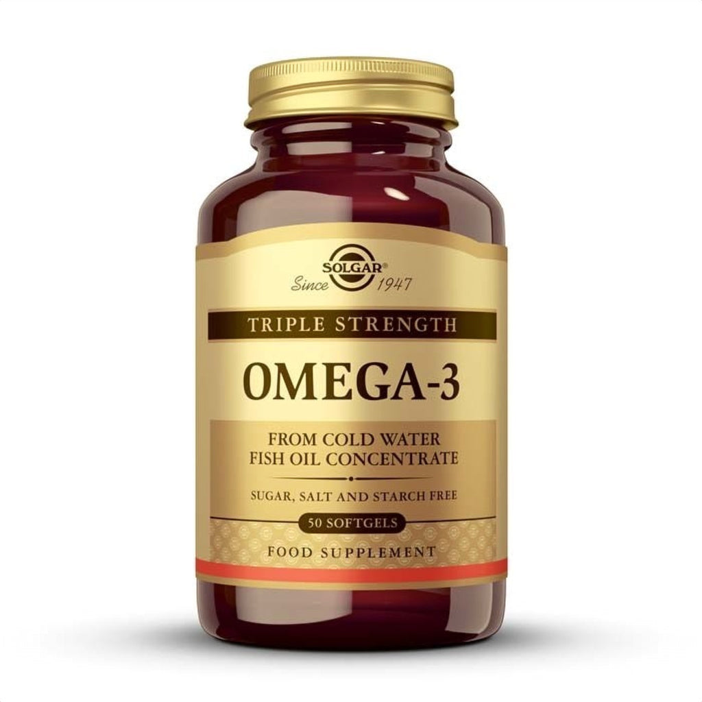 Solgar Omega-3 Triple Concentración, 50 perlas: envase, vista frontal